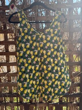 Cupio Green Lemon Print Tank Top with Yellow Accents